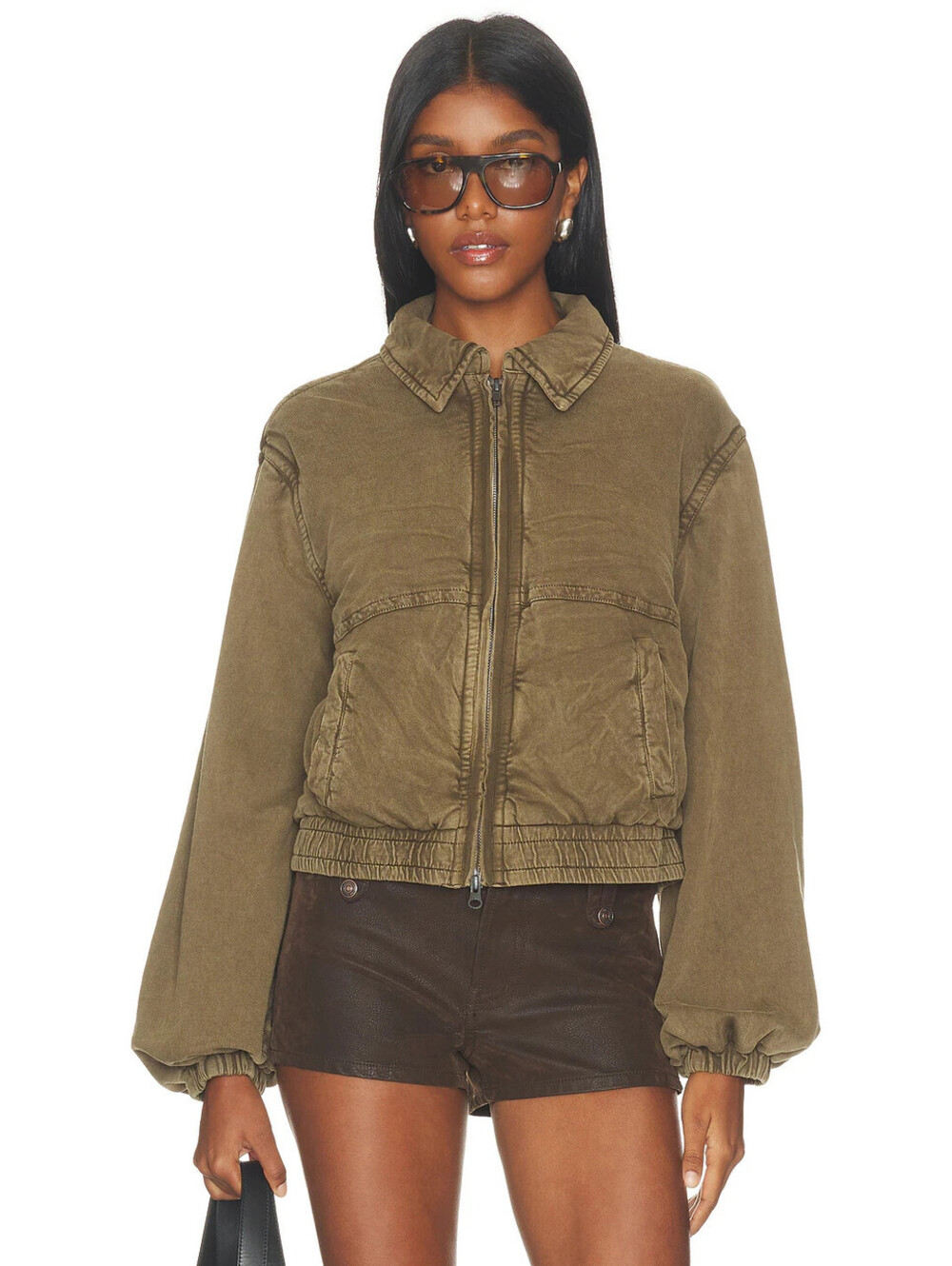 New, Free People Birdie Washed Jacket in Olive Green Sz S #T4130